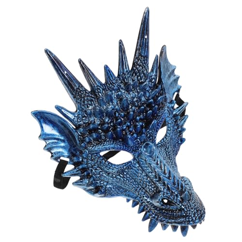 DEARMAMY 3D-Drachenmaske Drachenkopf-Halloween-Tier-Party-Maske Kostüm Cosplay Für Erwachsene Und Männer Gruselige Dino-Halbgesichtsmaske Blau von DEARMAMY