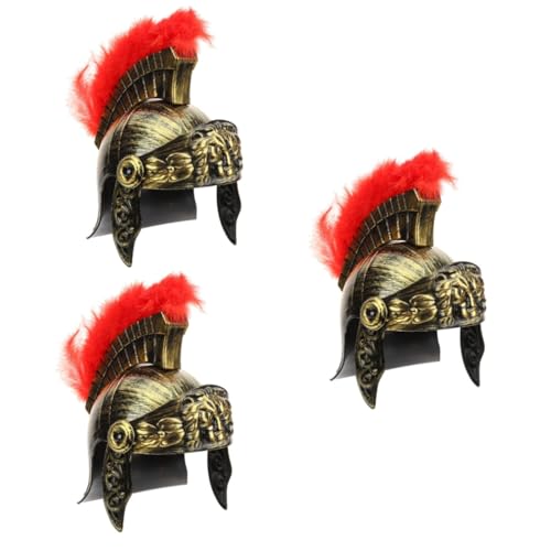 DEARMAMY 3St Antiker römischer Kriegerhut Ritter Motorhaube Erwachsene Helm Armeehelm The Hallow Halloween mitgebsel römisches kostüm für Erwachsene Männer römischer Helm Plastik Golden von DEARMAMY