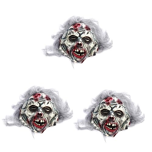 DEARMAMY 3St Grauhaarige Zombie-Horrormaske aus halloween costume halloween halloween Halloween-Requisite Zombie-Cosplay Halloween-Gesichtsmaske Halloween- von DEARMAMY