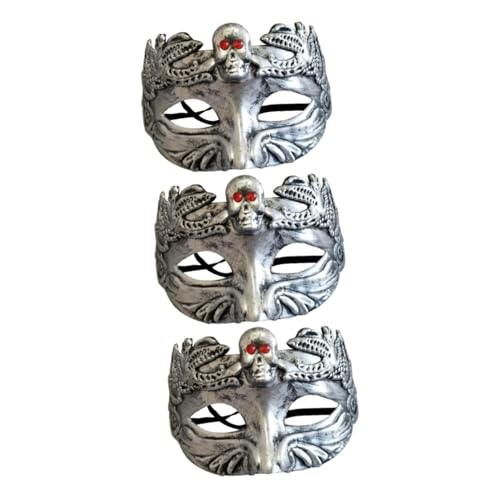 DEARMAMY 3St Halloween-Maske Maskerade-Maske Halbmaske Es sind Masken für Erwachsene Halbgesichtsmaske tragbare Maske halloween masken halloweenmaske Schädelmaske Party-Maske Silver von DEARMAMY