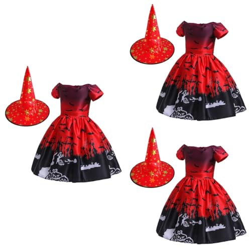 DEARMAMY 3St Hexenkostüm halloween kinderkleider Verkleidung fasnachtskostüme costume Kinderkostüm Outfits für Mädchen Mädchenkleid Mode Mädchen kleiden Party Kleid Cartoon-Rock rot von DEARMAMY