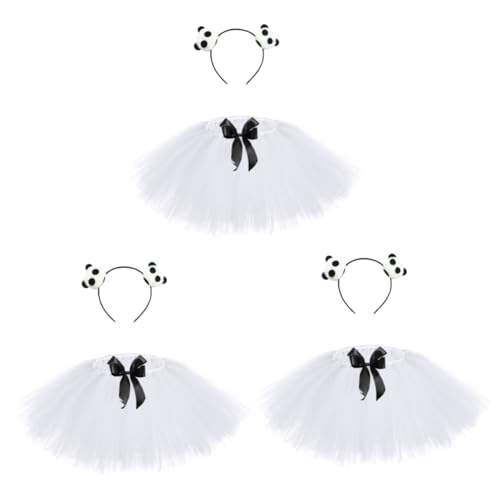 DEARMAMY 3St Tüllrock für Mädchen Röcke für Kinder Panda-Tutu-Rock Panda Kostüm für Mädchen camoing kinderkleider Make-up-Stirnband Partyrock für Mädchen Tutu-Rock für Mädchen Weiß von DEARMAMY