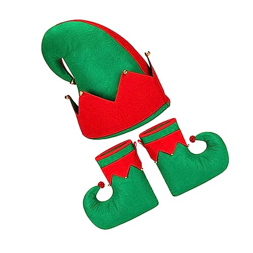 DEARMAMY 3St Weihnachtselfschuhe und -hüte weihnachtsverkleidung weihnachts verkleidung Elfenmütze aus Stoff Erwachsene Elfen-Stoffschuhe Kostüm für Erwachsene Elfen-Cospaly-Kostüm rot von DEARMAMY