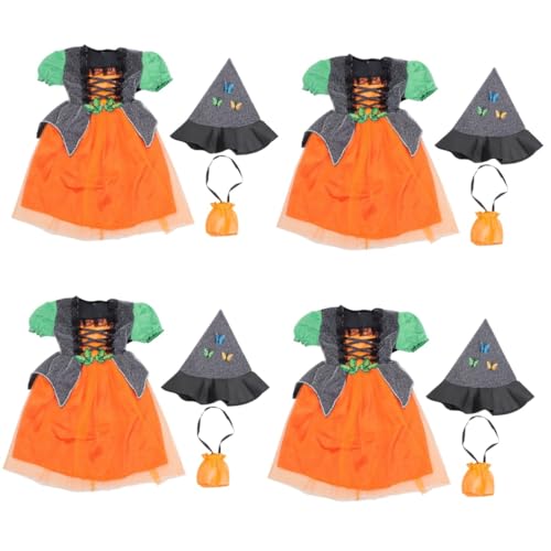 DEARMAMY 4 Sätze Kostüme für Kinder kinderkostüme halloween kinderkostum halloween Mädchen Halloween Hexenkleid Mädchenkleid kleidung Halloween-Kleid für Mädchen Performance-Kostüm Elasthan von DEARMAMY