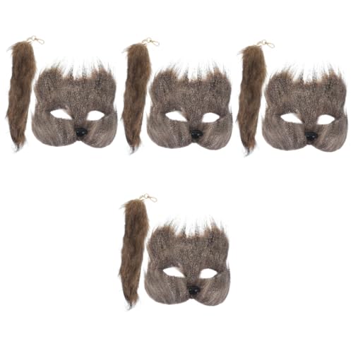 DEARMAMY 4 Sets Fuchs Maskenschwanz Karnevalsmaske Requisite Halloween Augenmaske Tierschwänze Flauschige Maske Tierkostüm Zubehör Halloween Party Masken Cosplay Fuchsmaske von DEARMAMY
