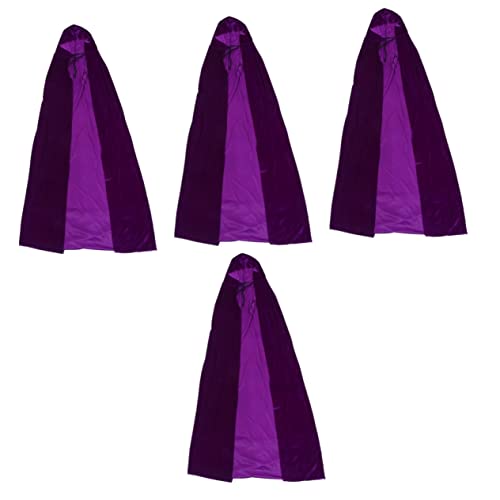 DEARMAMY 4 Stück Halloween-umhang Halloween Hexenmantel Schwarzer Halloween-Mantel Cosplay Umhang Robe Umhang Mit Bühnendekoration Vampirkostümv Kapuzenmantel Für Erwachsene Violett Samt von DEARMAMY