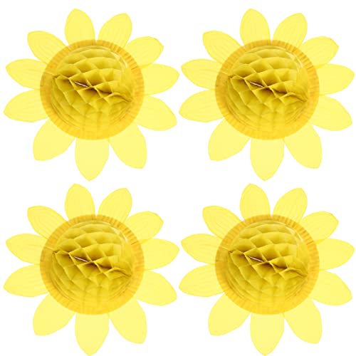 DEARMAMY 4 Stück Handgemachte Der Sonnenblume Party Punkt Glücklich Fächer Aus Sonnenblumen-seidenpapier Kuchen Thematisiert Girlande Yellow Umweltfreundliches Plastikpapier von DEARMAMY