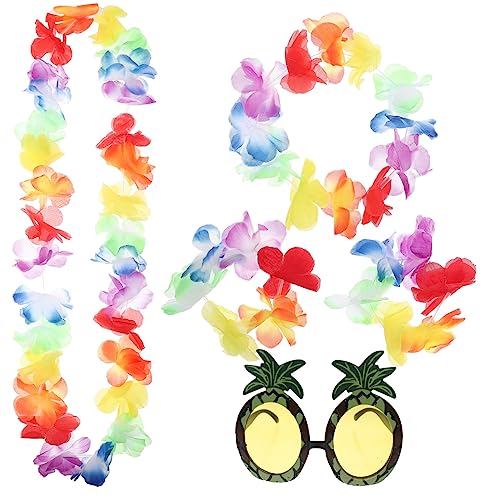 DEARMAMY 5 Sätze tropisches Stirnband hawaii sonnenbrille hawaii outfit Blumenkette Strandparty-Brille hawaiianisches Partykostüm Luau-Partydekoration Strandparty-Sonnenbrille Plastik von DEARMAMY