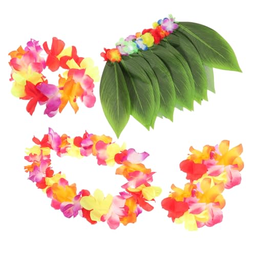 DEARMAMY 5 Stück Hawaii Partyrock Bananenblatt Rock Grünes Outfit Hawaiianisches Kostüm Hawaiianisches Cosplay Kostüm Hawaiianische Blumen Blätter Grasröcke Hawaiianisches Armband von DEARMAMY