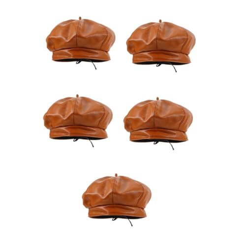 DEARMAMY 5St Baskenmütze für Britischer Künstlerhut hut Beret für Mode Baskenmütze Herbst Hut Party-Cosplay-Hut modische Baskenmütze PU-Leder Chocolate von DEARMAMY