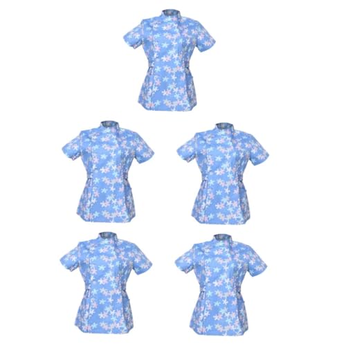 DEARMAMY 5St Krankenschwesteruniform mit Blumenmuster Dekorationsanhänger Weiße Kleidung kleidung Arzt-T-Shirt Apothekenkleidung für Erwachsene Polyester Baumwolle Sky-blue von DEARMAMY