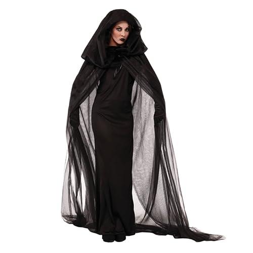 DEARMAMY Damen Halloween Hexenkleid Kostü Mit Netzstoff Langarmkleid Für Cosplay Größe XXL Erwachsenen Hexen Kostü Für Halloween Party Und Karneval von DEARMAMY