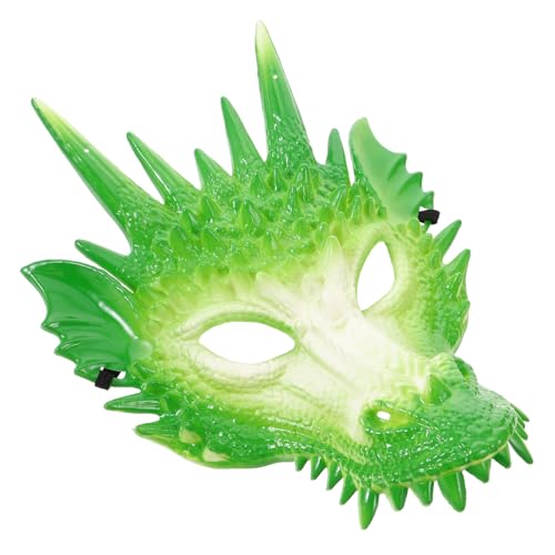 DEARMAMY Drachenkopfmaske Halloween Maske Drachenmaske 3D Tiermaske Party Kostüm Zubehör Halloween Requisite Karneval Drachen Cosplay Maske Tierkopfmaske Aus Kunststoff Grün von DEARMAMY