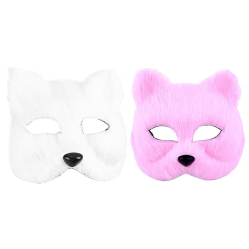 DEARMAMY 2 Stück Fuchsmaske Pelzige Maske Maskenball Japanische Maske Bühnenauftritt Leere Maske Maskeradezubehör Dekorative Maske Halbe Maskerade Fuchs Cosplay-Maske von DEARMAMY