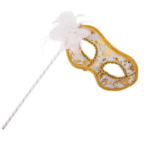 DEARMAMY Hält Eine Halbe Gesichtsmaske Cosplay-partymaske Frauen-maskerade-maske Maskerade-maske Für Frauen Mit Stock Tragbare Maskerademaske Maskerade-maske Für Den Abschlussball Feder von DEARMAMY