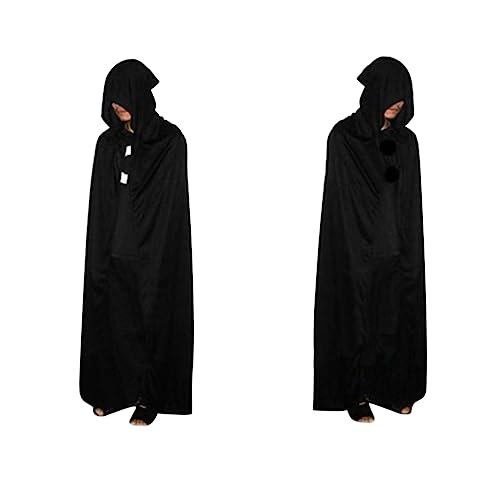 DEARMAMY Halloween Umhang Tod Grim Reaper Kostü Mit Kapuze Schwarzer Umhang 170cm Für Herren Unisex Cosplay Karneval Kostü von DEARMAMY