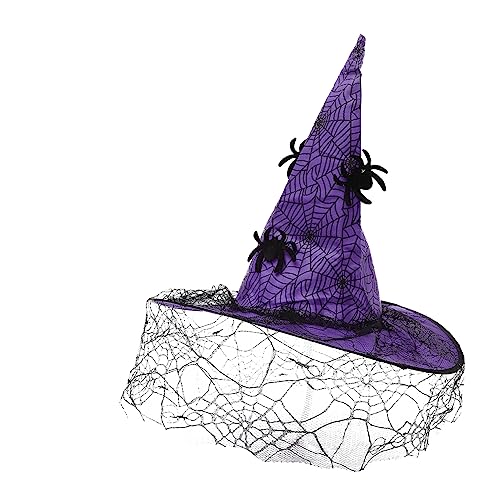 DEARMAMY Halloween Hexenhut Mützen Schleier Leuchtende Haarschmuck Kostüm Schwarzer Hexenhut Samtzylinder Party Hexenhut Dekorative Netzhut Lustige Hüte von DEARMAMY