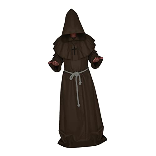 DEARMAMY Halloween Mittelalter önch Kostü Klassische Zauberer Robe Cosplay Set Größe XL Kaffee Für Mottopartys Karneval Und Fasching Ideal Für Halloween Verkleidungen von DEARMAMY