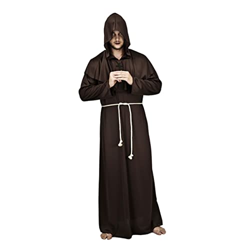 DEARMAMY Halloween Mittelalter önch Kostü Set Für Herren Klassisches Friar Cosplay Outfit Größe S Kaffee Farbe Ideal Für Fasching Und Karneval von DEARMAMY