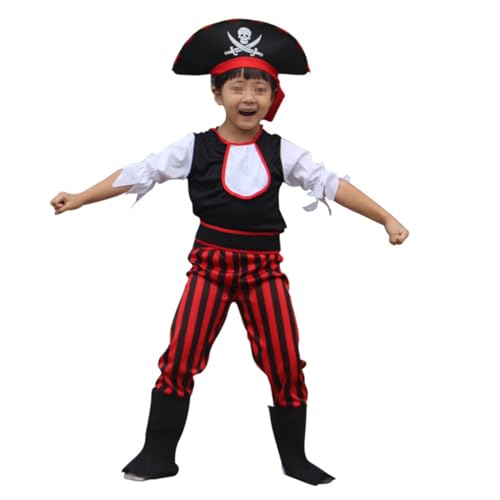 DEARMAMY Halloween Piraten Cosplay Outfit Für Bestehend Aus Piratenkleidung Hose Stiefeln Hut Und Gürtel Xl Ideales Kostüm Für Fasching Karneval Und Piratenpartys von DEARMAMY