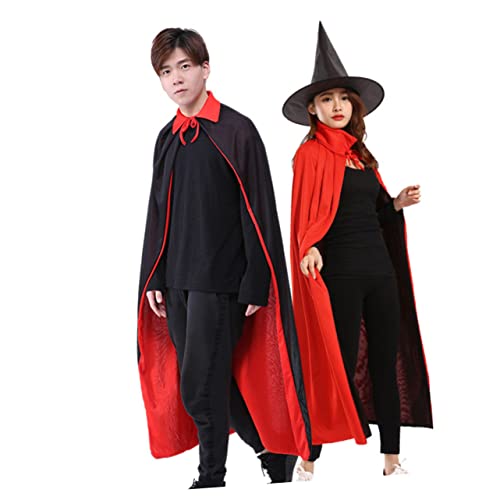 DEARMAMY Halloween Umhang Set Für Erwachsene 2 Stück Cosplay Zubehör Schwarz Und Rot Ideal Für Zauberer Vampir Und Maskerade Kostüme Unisex Kapuzenumhang Für Halloween Feiern Und von DEARMAMY