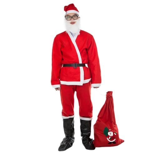 DEARMAMY Herren Weihnachtsmann Kostü Set Mit Hut Bart Gürtel Hose Und Boots Rotes Santa Claus Kostü Für Erwachsene Ideal Für Weihnachtsfeiern Und Pub Crawls Inkl Großem von DEARMAMY