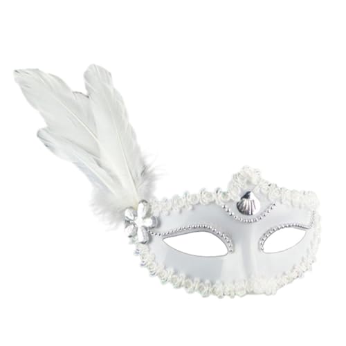 DEARMAMY Prinzessinnenmaske Für Halloween Und Fasching Weiße Partymaske Mit Federn Für Kostümpartys Und Karneval Für Festivals Und Cosplay Events von DEARMAMY