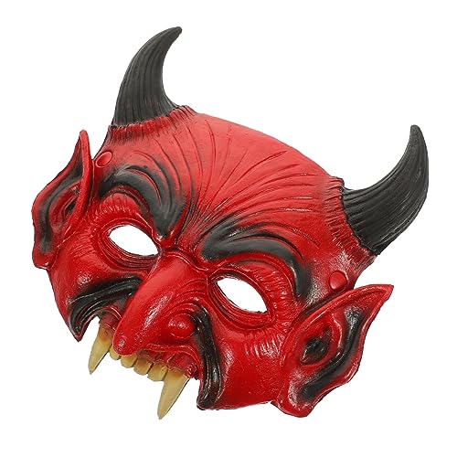 DEARMAMY Rothorn Dämon Maske Für Herren Gruselige Halbmaske Für Halloween Maskerade Und Kostümpartys Teufelsmaske Mit Rotem Horn von DEARMAMY