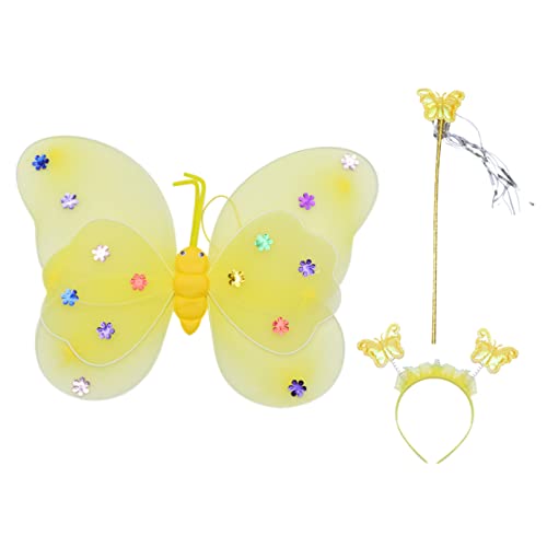 DEARMAMY Schmetterlingsflügel Schmetterlingsfeenflügel Flügel Kostüm Butterfly-antennen-stirnband Dunkle Feenflügel Schmetterling Kostüm Feenflügel Schmetterlinge Yellow Stoff von DEARMAMY