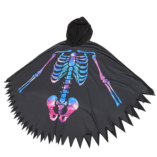 DEARMAMY Superheld Todesgewand Halloween-Cosplay Halloween-Skelett-Poncho Sensenmann halloween horror halloween grusel Halloween-Outfit camoing Kapuzenumhang Mantel-Requisite Milchseide von DEARMAMY