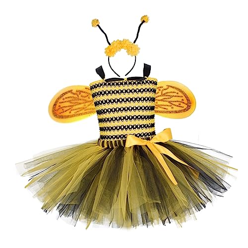 DEARMAMY Gazerock für Mädchen Bienenkostüm Kleid Flügel 5/6 Jahre Alt Weicher Flauschiger Partyrock für Verkleidungsveranstaltungen von DEARMAMY