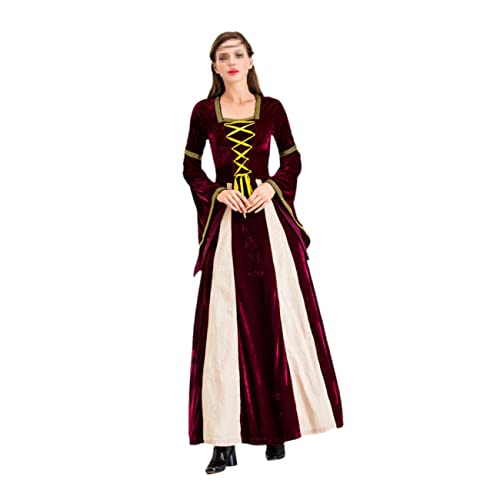 DEARMAMY Vintage Mittelalter Königin Kleid Langes Cosplay Kostüm Für Damen Viktorianisches Tanzkleid Weinrot Elegantes Renaissance Kleid Für Karneval Und Partys von DEARMAMY