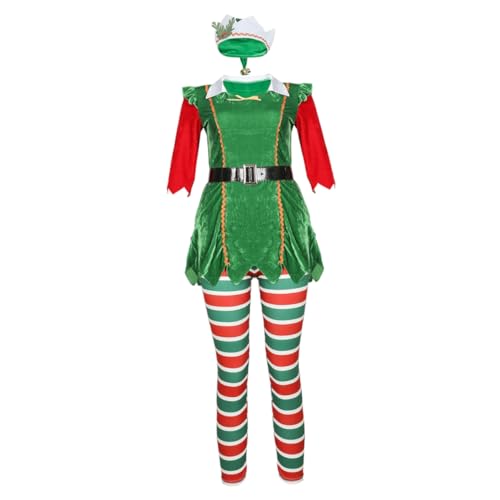 DEARMAMY Weihnachtskostüm Damen Elegantes Elfenkleid Mit Gürtel Und Accessoires Für Karneval Und Weihnachten Ideal Für Gruppenkostüme Und Festliche Anlässe Größe M von DEARMAMY