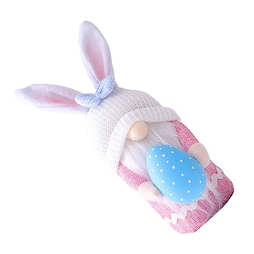 DECHOUS 1 Stück Kaninchen Hält Eier Puppe Schreibtischzwerg Puppe Hase Zwerge Plüschtier Ostern Gesichtslose Puppe Osterzwergdekoration Osterhof Dekoration Stoff Rosa von DECHOUS