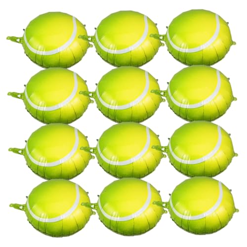 DECHOUS 12 Stück Folienball-dekorationen Für Partys, Tennisball-dekorationen, Tennis-party, Folienwirbel, Tennis-girlande, Ball, Aufblasbarer Tennis-ballon von DECHOUS