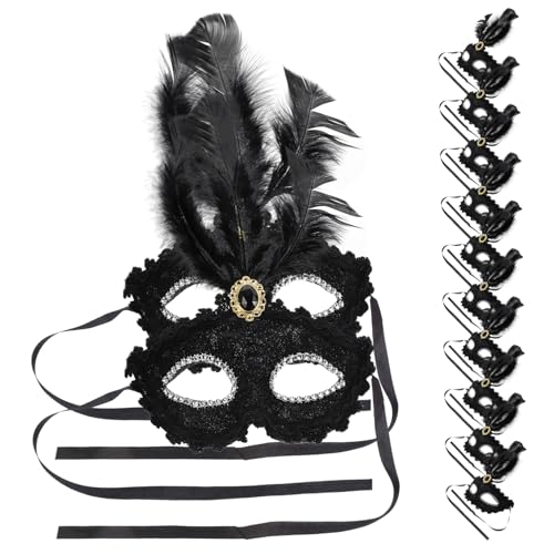 DECHOUS 12 Stück Masken Verkleiden Glückselige Maskerade Goldene Maskerade Strass-maskerade Gesicht Maskerade Masken Maskiert Karnevalsfedern Masquerade Kostüm Schutzmaske Plastik Black von DECHOUS