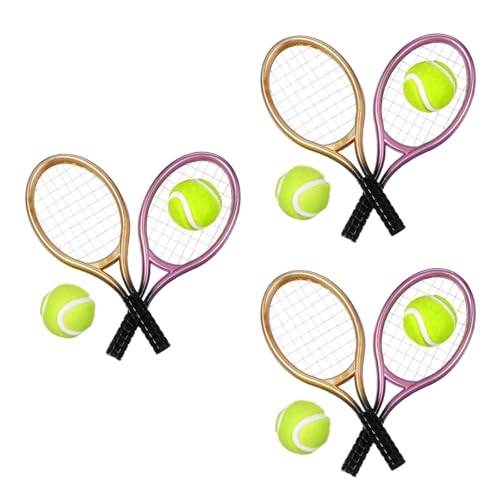 DECHOUS 3 Set Baby Tennisschläger 1:12 Miniatur-Tennisball Und Schläger Für Puppenhausdekoration Zubehör Kleine Tennisspielzeug-Requisite Für Kuchen-Topper-Märchen-Garten- (Zufällige von DECHOUS