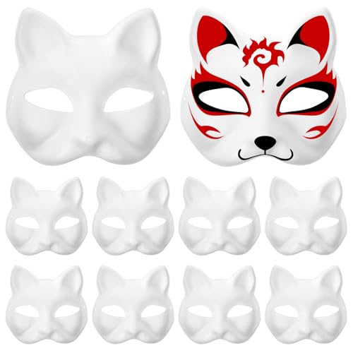 DECHOUS 30 Stück Weiße Katzenmasken Unbemalte Fuchsmasken Maskerademasken Leere Fuchspapiermasken Bemalbare Leere Halbgesichtsmasken Opern-Anziehmasken Für Feiertage Ostern Cosplay-Party von DECHOUS