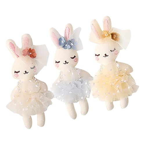 DECHOUS 3Pcs Gefüllte Kaninchenpuppe Ostern Kleiner Plüsch Hasen Ornament Kaninchen In Kleid DIY Stirnband Schmuckzubehör Baumwolltierspielzeugkorb Stuffs Füllstoffe von DECHOUS