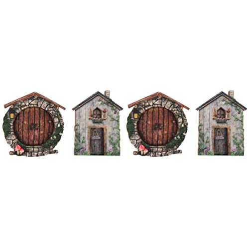 DECHOUS 4 Stück Fairy Elf Tür Miniatur-gartentüren Fee GNOME-hausfenster Mini-elfentür Mikro-landschaftsdekorationen Mini-gartentür Puppenhaustür Baumumarmerkunst Holz Suite Hölzern von DECHOUS