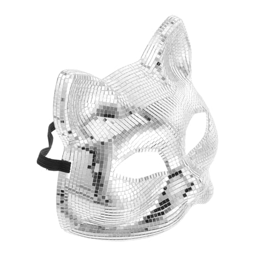 DECHOUS Disco Katzenmaske Mit Strasssteinen Glitzernde Gesichtsbedeckung Für Halloween Und Partys Silberne Half Facemask Für Frauen Ideal Für Kostümpartys Und Festliche Anlässe von DECHOUS