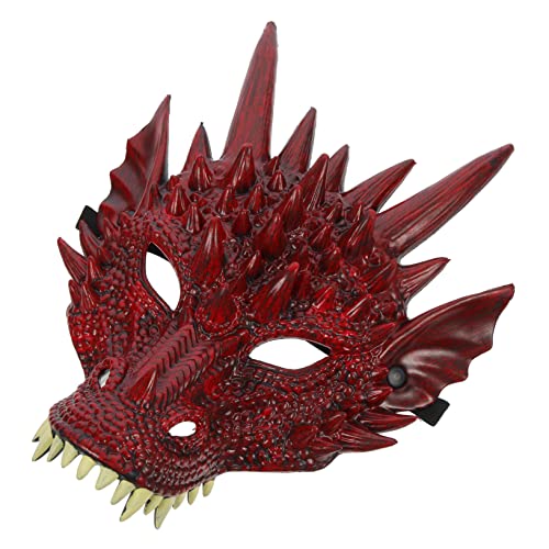 DECHOUS Drachenmaske Gruselige Halloween-plüschmaske Dinosaurier-party Gesicht Grimasse Sensenmann Untergangsmaske Tierkostüm Maske Realistische Menschliche Maske Maskerade Mantel Rot Pu von DECHOUS