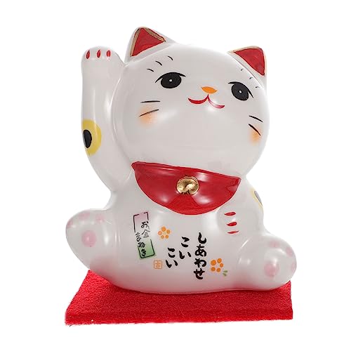 DECHOUS Glückliche Katze Tischdeko Mini Figur Aus Keramik - Winkende Hand Für Reichtum Und Glück - Ideal Für Schreibtisch Oder Auto Armaturenbrett Weiß 1 Stück von DECHOUS