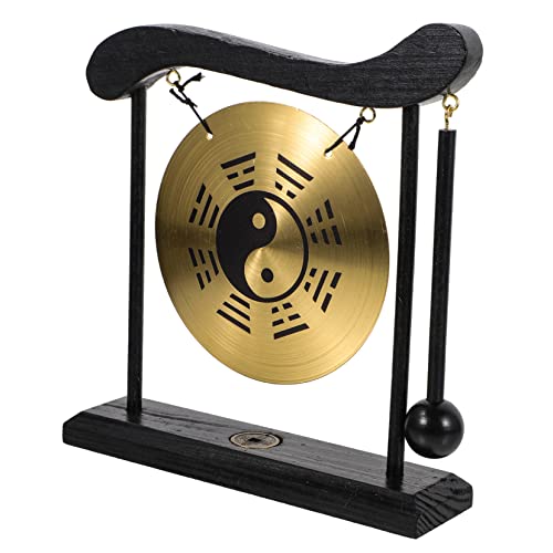 DECHOUS Gong-Verzierung Meditations-Schreibtischglocke Desktop-Gong für den Haushalt einzigartiges Gonghandwerk Klangschale Feng Shui Gongs Gongdekor aus Legierung Gong-Schmuck Holz Black von DECHOUS