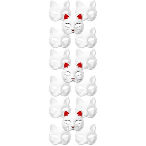 DECHOUS Katzenmasken 15-Teiliges Therian-Maskenset Aus Weißem Papier Leere Katzenmasken Zum Bemalen Diy-Tiermasken Kreative Anzieh-Fuchsmasken Für Halloween Maskerade Tanzparty Kostüm von DECHOUS