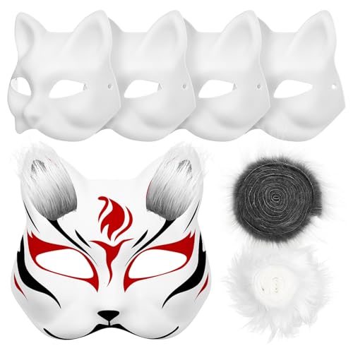 DECHOUS Maskenset Mit 5 Weißen Therian-Masken Leere Masken Für Kinder Zum Bemalen Diy-Halloween-Tiermaske Für Cosplay-Party-Maskerade von DECHOUS