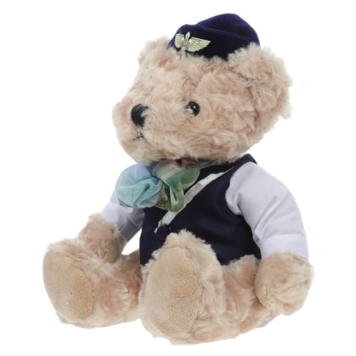 DECHOUS Stewardess Stoffbär Kleiner Bär Süße Pilotenpuppe Kuscheltiere Für Jungen Ausgestopftes Bärentier Lebendige Bärenpuppe Pilot-bär-puppe Flugbegleiterpuppe Stofftier Bär Blue Plüsch von DECHOUS