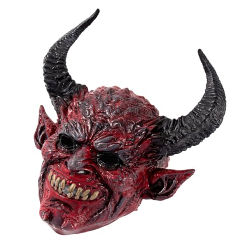 DECHOUS Teufelshorn-Kapuzenmaske Cosplay-Maske Geistermaske Teufel Kostüm Maskerademaske Cartoon-Brille Partymasken Hornmaske Halloween-Maske Cosplay Dämonenmaske Teufelsmaske RP rot von DECHOUS