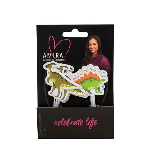 AMIRA powered by decocino - Cake Topper Dino 12-tlg - Cake topper für Muffins, Torten und Kuchen, Jungsparty, Party, Dinos, Dinosaurier, grün, Jungs von DECOCINO