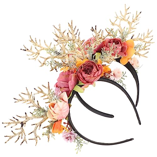 DECOMELODY 2st Weihnachtsstirnband Kostüme Frauen Feenkostüm Für Damen Hirschkostüm Für Erwachsene Hörner Cosplay-kostüm Dekorationen Elch-stirnband Halloween Goldenes Blatt-stirnband Stoff von DECOMELODY